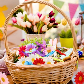 WILLBOND 100 Packs Fabric Daisy Flower Heads Fake Flowers 4 cm Artificial Daisies Craft for Easter Bonnet Wedding Party Decorations (Mixed Color)