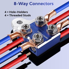8-Way Lead-Acid Battery Terminal Connectors, Positive and Negative Set, Compatible with 8AWG-4/0 (XL) AWG Wires & SAE/DIN/EN Tapered Top Post for Automotive Batteries