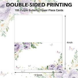 Whaline 100Pcs Floral Butterfly Place Cards 2 x 3.5 Inch Watercolor Purple Flower Tented Cards Table Name Sign for Party Banquet Reception Table Setting Supplies