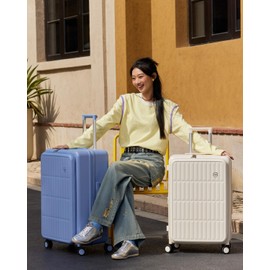 aji Expandable Top Open Carry On Luggage 22x14x9 Airline Approved, 20 Inch Hard Shell Carry On Suitcase with Spinner Wheels,Travel Small Luggage with Laptop Compartment for Women Men,Coconut White