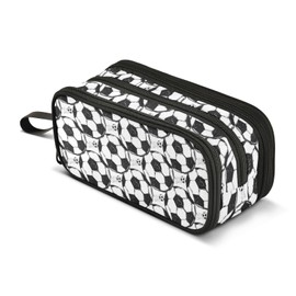 Football Balls White Black Pencil Case Big Capacity for Girl Boy Hand Painted Student Pencil bag Pen Pouch Large Stationery 3 Compartments Zippers Organizer School College Office Teens Adults