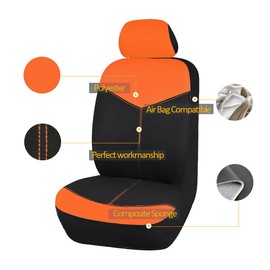 Flying Banner Car Seat Covers Full Set Front Seats and Rear Bench Polyester Cover Protectors Front Cover airbag Compatible Rear Bench Split 40/60 50/50 60/40 (Orange Black)