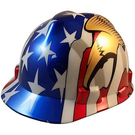 Texas America Safety Company MSA Patriotic Cap Style Hard Hats with Fast Trac III Suspension and Hard Hat Tote - American Flag and 2 Eagles