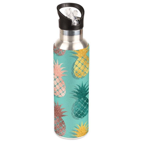 Mularoka Pineapple Vacuum Insulated Water Bottle with Straw Lid BPA