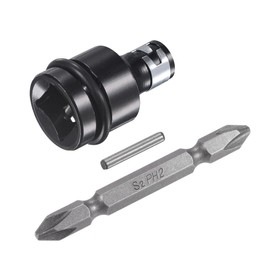 TOP-VIGOR 1/2" Square Drive to 1/4" Hex Socket Adapter Drill Chuck Converter with PH2 Double End Screwdriver Bit, O-Ring and Dowel Pin
