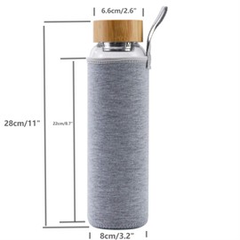 sunkey Glass Water Bottle 32 oz Wide Mouth with Sleeve Bamboo Lid Motivational Water Bottle With Time Marker Reusable Safe for Hot Cold Drinks Bpa Free (Gray)