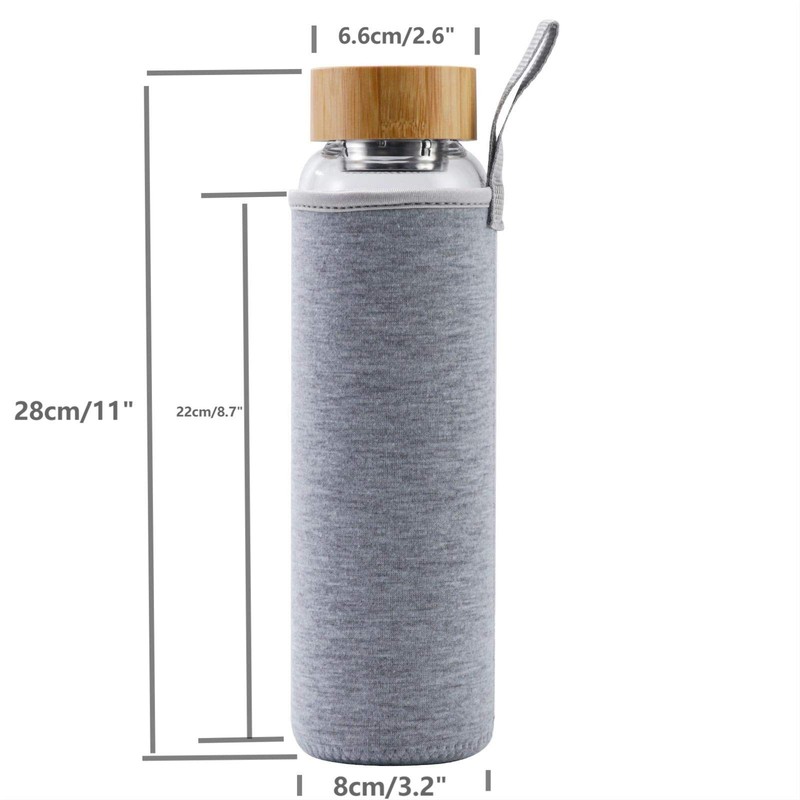 sunkey Glass Water Bottle 32 oz Wide Mouth with Sleeve