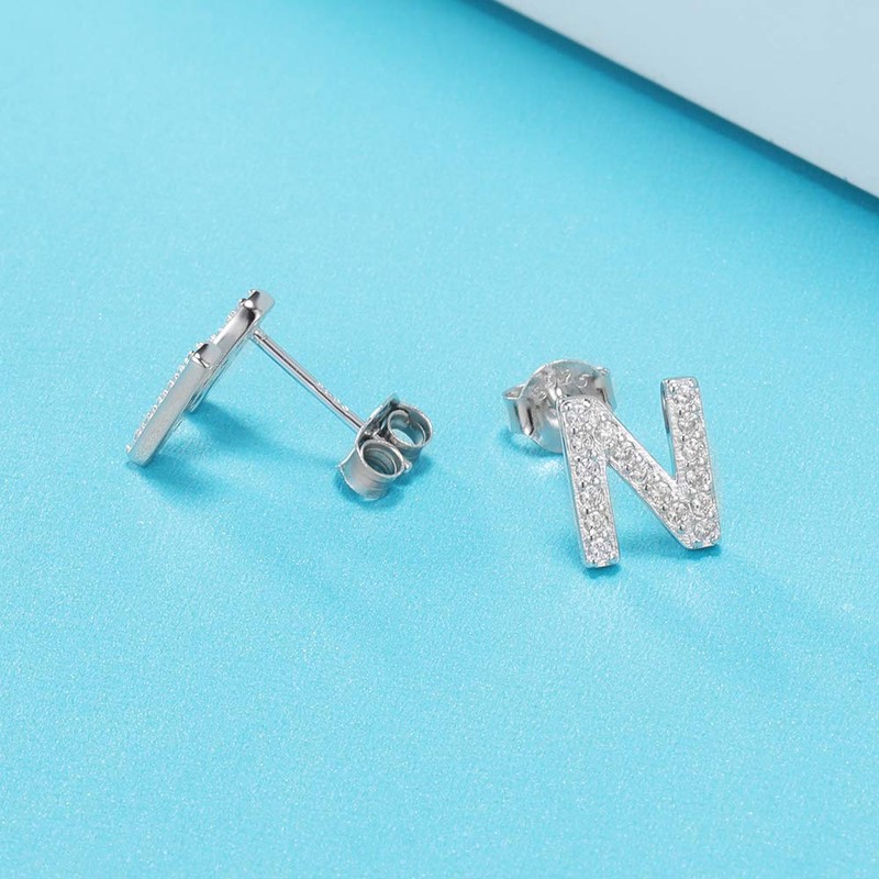 AoedeJ Initial Earrings 925 Sterling Silver Cubic Zirconia Women Initial