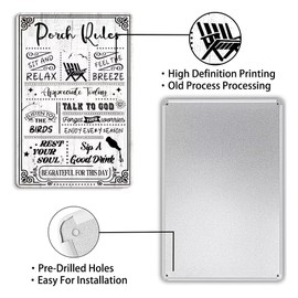 Porch Rules Metal Sign Front Door Sign Outdoor Welcome Porch Signs for New Home Birthday Gift for Men Women Outdoor Backyard Party Sign 8x12 Inch