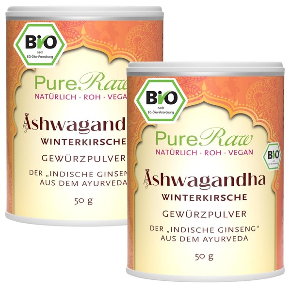 PureRaw Ashwagandha Pulver Bio (Roh Vegan) Schlafbeere Wurzeln Aschwagander Winterkirsche