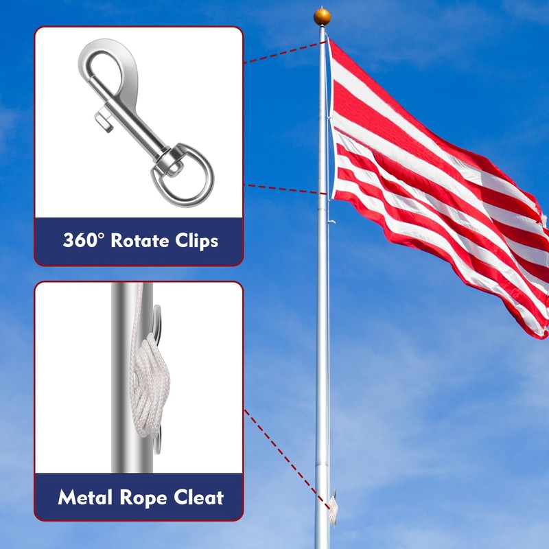 Anglekai 50Ft Flag Pole Rope Kit, 0.31 in/ 8 mm