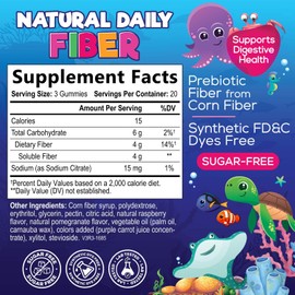 Kids Fiber Gummies 4g – Sugar-Free, Plant-Based Fiber Supplement with Prebiotics - Supports Digestion, Regularity, & Immune Health – Natural Berry Flavor, Vegan, Gluten-Free Gummy Bears – 60 Gummies