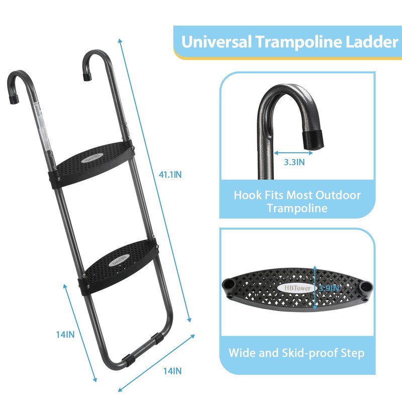 HBTower Trampoline Ladder, 2 Steps with Wide Steps, Trampoline Storage