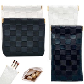 Ruzister 2 x Aufbewahrungstaschen Aus Schwarzem + 2 x Weißem Leder,Kosmetiktasche,Make Up Bag,Teenager Mädchen Geschenke