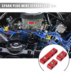 X AUTOHAUX 4 Set 8mm Car Engine Spark Plug Wire Separator Looms Divider Organizer Clamp Aluminum Alloy Red