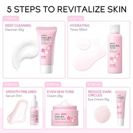 Yasovigi- Kit de cuidado de la piel Sakura para mujeres adolescentes, 5 piezas de cuidado de la piel, set de regalo de viaje con limpiador, tnico,    