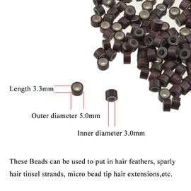 HAHIYO 500pcs Brown 5.0x3.0x3.0 mm Micro Links Hair Extension Beads Silicone Lined Hair Extensions Rings for Professional Salons Extensions Tool