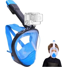 Wsobue Diving Mask for Children, Full Mask, Snorkel Mask, 180° Field of View Compatible with Sports Cameras, Easy Breathing, Dry Snorkel Set for Children Aged 5-14 (Black/Blue, XS for Children)
