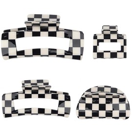 4Pcs Checkered Hair Claw Clips for Women, Large Rectangle Square Clips, Black and White Hair Clips for Thick Thin Hair, Jaw Clips Hair Accessories