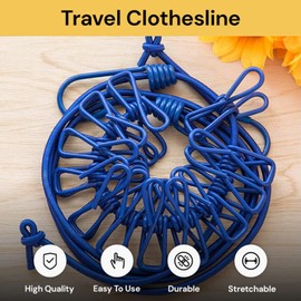 EZONEDEAL Portable Travel Clothesline, Retractable Adjustable Clothesline with 12 Clothespins, Camping Outdoor RV Accessories for Hotel, Apartment, Indoor, Outdoor