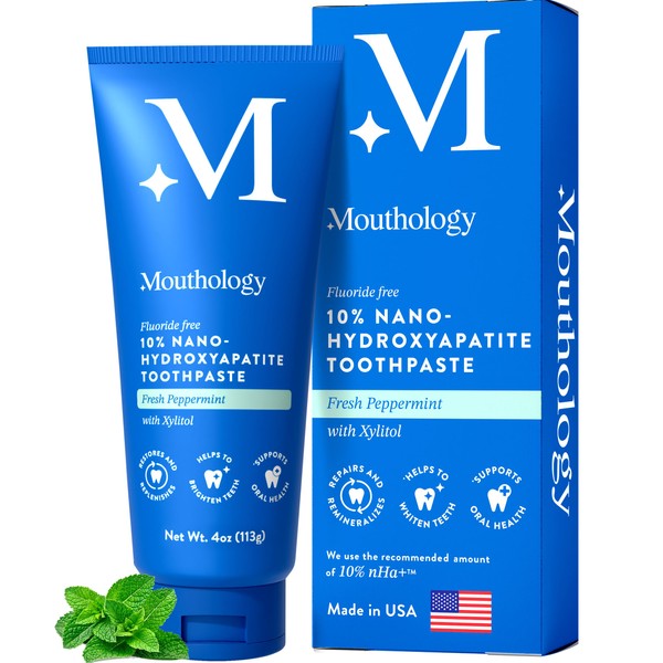 Mouthology 10% Nano Hydroxyapatite Toothpaste (Fluoride Free), Whitening, Remineralizing, Natural,