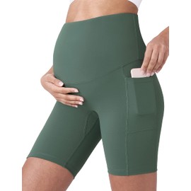 POSHDIVAH Pantalones cortos de yoga de maternidad para mujer, con bolsillos, 5 pulgadas y 8 pulgadas, Cangrejo Verde 20.32 cm, M