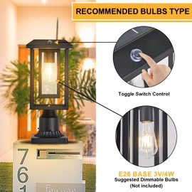 SCNYCUL Solar Lamp Post Lights for Outdoor with Pier Mount Base, Dusk to Dawn Pole Light Head with Waterproof, Exterior Solar Powered Pillar Lights Fixture for Yard, Garden, Pathway, Black