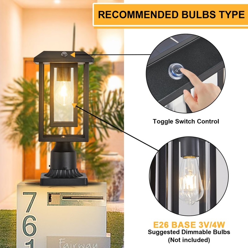 SCNYCUL Solar Lamp Post Lights for Outdoor with Pier Mount
