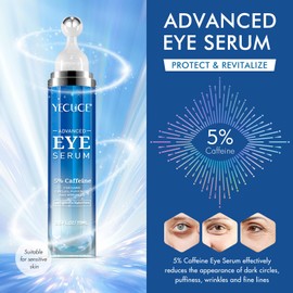2 Packs Augenserum gegen dunkle Augenringe und Schwellungen - 5% Koffein Augencreme Anti Aging, mit Retinol Hyaluronsäure Niacinamid, Augencreme gegen Tränensäcke mit 360° Augenroller