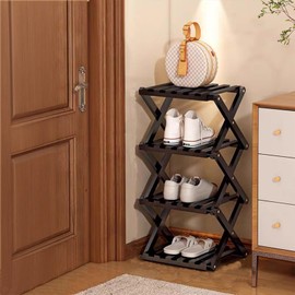 Feytvvba Bamboo Vertical Shoe Storage Organizer,Installation-Free and Foldable Bamboo Shoe Rack for Entryway,Free Standing Shoe Racks Shelf Closet Small Shoe Rack for Living Room (Black-4 Tier)