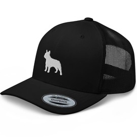 RIVEMUG NG Animal | Frenchie Bulldog Graphic Trucker Hat | Embroidered Frencie | French Bulldog Baseball Cap | Mesh Snapback Adjustable Black