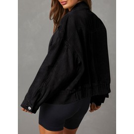 Dokotoo Jean Jackets for Women Fashion Button Up Fall Coats for Women Womens Fashion Cargo Denim Outwear Cropped Black X Large