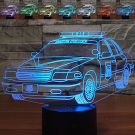 BVAZTVP 3D Police Cars LED Table Desk Lamp,Optical Illusion Night Light,7 Colors Change with USB Charge Touch Control for Home Bedroom Decor for Child Adult