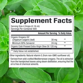 Natural Factors Oil of Oregano - Liquid Antioxidant Support Supplement for Immune Support - Easy Swallow Health Supplement with Non-GMO & Gluten-Free Formula - 3.25 fl oz
