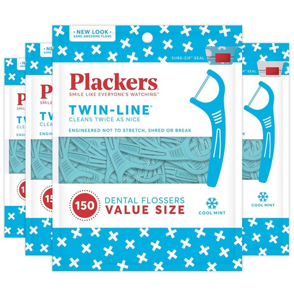 Plackers Twin-line Dental Floss Picks 150 (4 Pack) Limited Edition