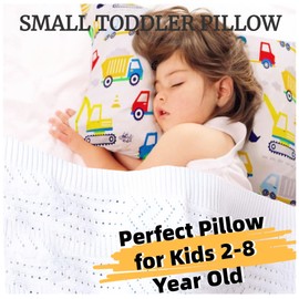 Toddler Pillow and Pillowcase - 33 x 45 cm Soft Organic Cotton Pillow Children for Sleeping - Washable Toddler Pillow from 2 Years - Children's Pillow for Toddlers - Children's Pillow Cars