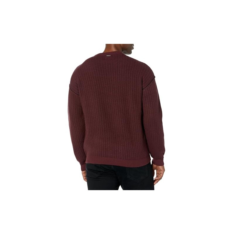 GUESS Men's Long Sleeve 2 Tone Waffle Brendon Sweater, Jet