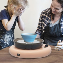 Mini Pottery Wheel Machine for Beginners, Adjustable Speed Electric Pottery Wheel with LED Light and Splash Shield Basin, Mini Ceramic Wheel Machine for Home DIY Art & Crafts Projects (Light Orange)