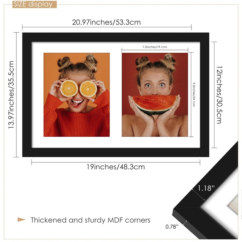 DUENPY 12x19 Double Picture Frame 8x10 Displays Two 8x10 inch