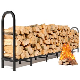 GREENER 8FT Firewood Rack Outdoor - Heavy Duty Wood Racks Outdoor for Firewood Log Rack Adjustable Metal Log Holder Wood Stand Stacker Fireplace Fire Wood Holder Carrier Organizer-31''H