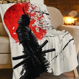Flintis Manta de Samurái Japonés Decoración de Guerrero de Japón Manta Decorativa Regalos para Niñas Niños Súper Cálida Suave Felpa Ligera Vellón Franela Mantas de Cama de Invierno para Niños Adultos
