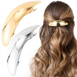 Isslly 2 PCS French Barrette Hair Clips 3 inch, Oval Metal Hair Barrettes for Women, Vintage Wedding Prom Formal Hair Accessories for Thick Hair for Women - White, Yellow