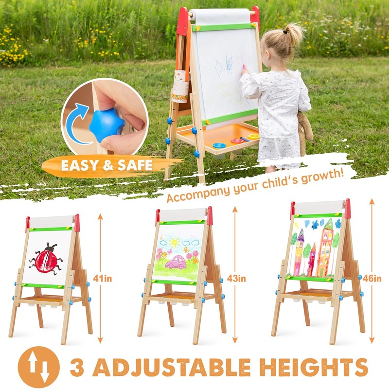 Tiny Land Easel for Kids with 2 Drawing Paper Roll,