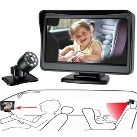 FEISIKE Car Baby Camera, 4.3'' HD Infrared Night Vision Function Baby Car Camera Display, Backseat Car Camera for Baby with 150° Wide View & 360° Rotatable Easy Installation in 5 Mins Baby Car Mirror