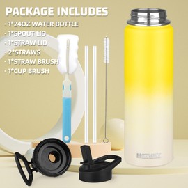 MEZMUT Insulated Water Bottle 24oz Stainless Steel Water Bottles with Straw&2 Lids Sports Metal Water Bottle Thermos Cup Double Walled Vacuum Insulated Bottles Leak-Proof Travel (Ginger Yellow)