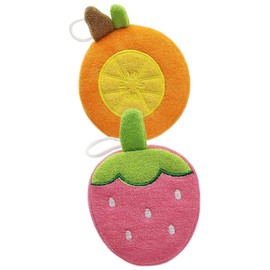 Baluue 2pcs Cartoon Shower Scrubbers Fruit Shape Bath Exfoliating Sponge for Gentle Skin Massage for Bath Includes Strawberry Design