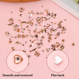3D Nail Charms Champagne Gold Nail Rhinestones Multi Shapes Flatback Bedazzling Crystals Half Round Beads with Dotting Tools for DIY Nail Design