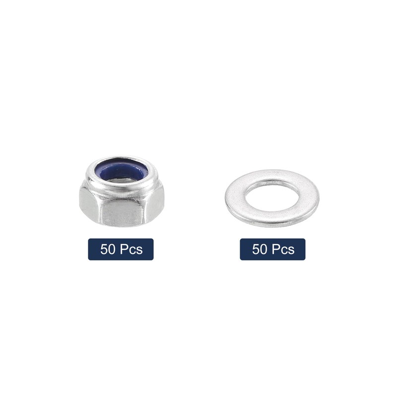 sourcing map 100Pcs M5 x 0.8 Nylon Insert Hex Lock