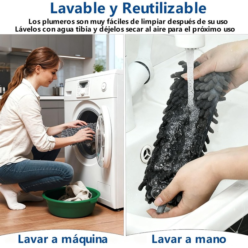 8 en 1 Plumero de Limpieza Reutilizable, Plumero Extensible para