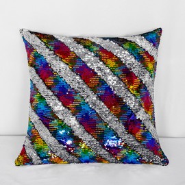 DUOBAO Sequin Pillow Covers Pack of 2, 20x20 Inch Reversible Changing Color Sparkly Cases, Rainbow to Silver, Perfect for Chair, Sofa, Bedroom, and Living Room Home Decor